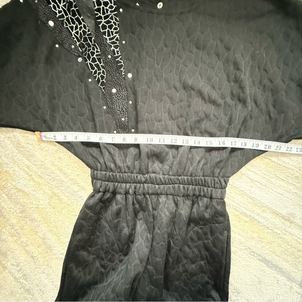 Vintage IIF Black Textured Jumpsuit with Embellished Shoulder Size Small - Picture 4 of 12